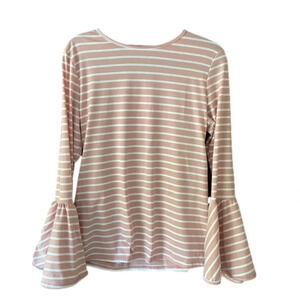 &thewhy Boutique Stripe Printed Bell Sleeve Casual Top Size Large